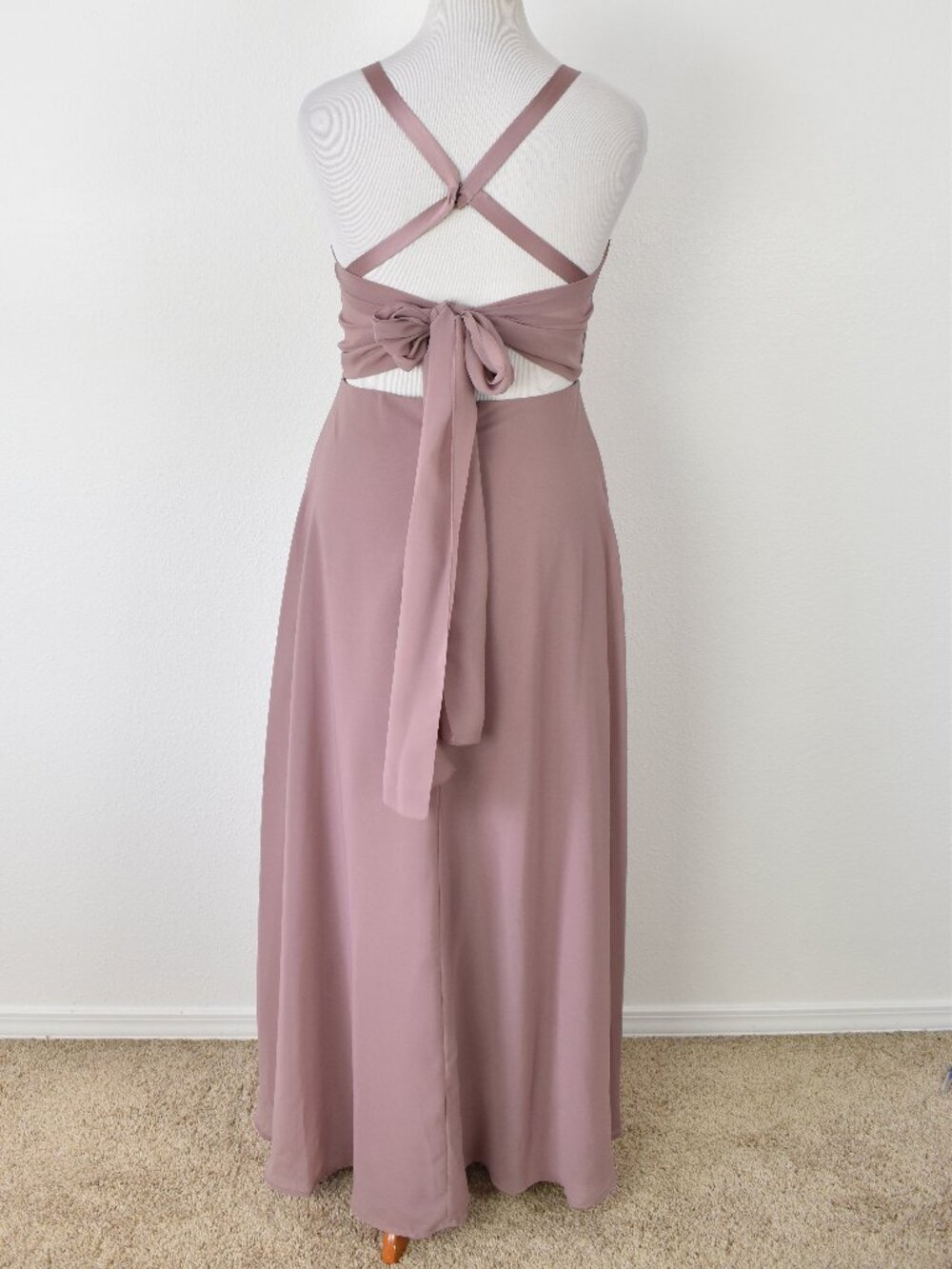 Sorella Vita 9318 Dusty Rose Satin and Chiffon Strappy V-Neck Formal Dress - 12 - Picture 6 of 9